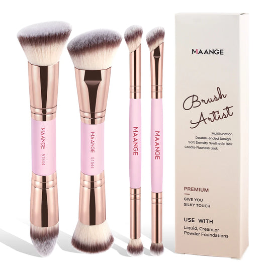 MAANGE 4-Piece Professional Makeup Brush Set — Soft, Vegan & Beginner-Friendly