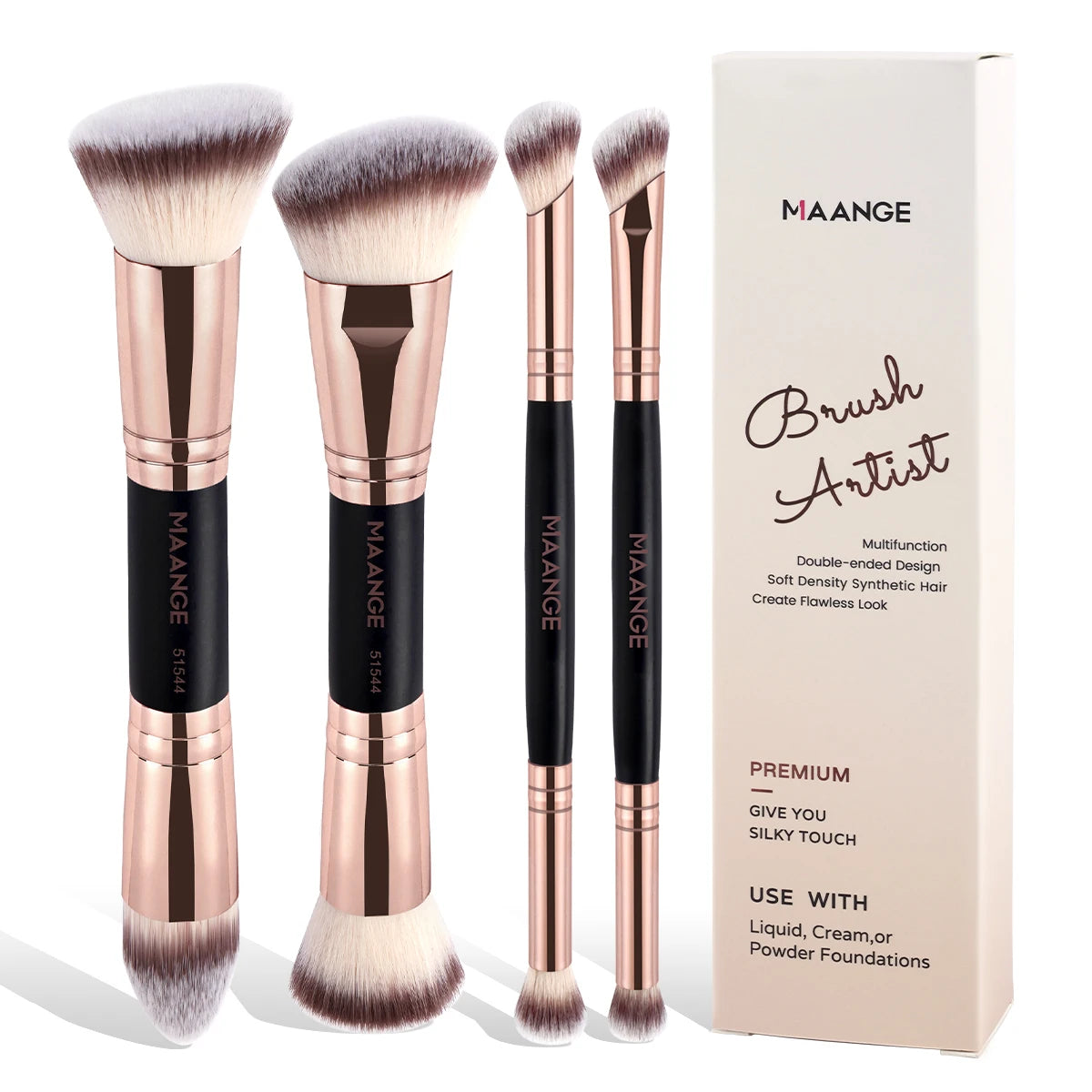 MAANGE 4-Piece Professional Makeup Brush Set — Soft, Vegan & Beginner-Friendly