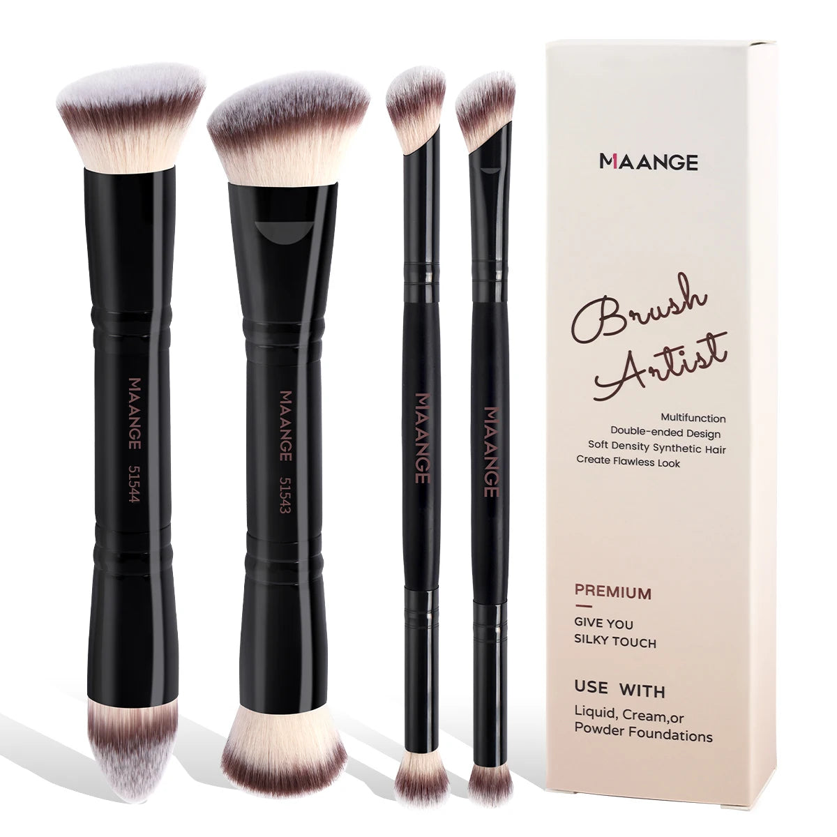 MAANGE 4-Piece Professional Makeup Brush Set — Soft, Vegan & Beginner-Friendly